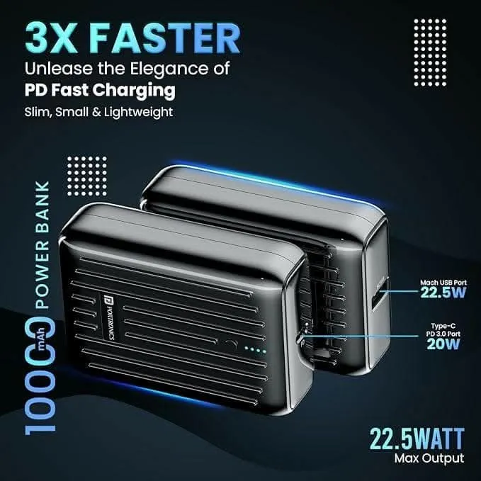 Portronics Zapcell 10K – 22.5W Fast Charging Power Bank with Dual Output & LED Indicator
