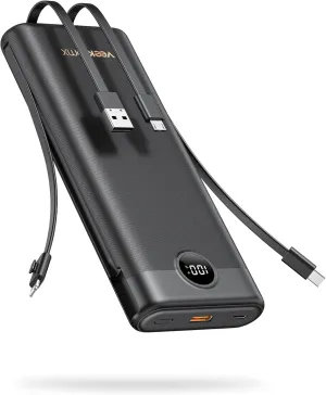 Power Bank 30000mAh, VEEKTOMX 22.5W Fast Charging Portable Charger built in cables, USB C Battery Pack, External Travel Battery Bank Compatible with iPhone, Samsung, Android Devices for Travel(1 Pack)
