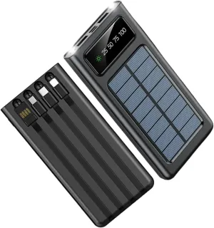 Power-Bank-Solar-Charger - 20000mAh Portable Charger,Solar Power Bank,Camping External Backup Battery Pack,Fast Solar Panel Charger with Dual Flashlight and 4 USB Cables (Black)
