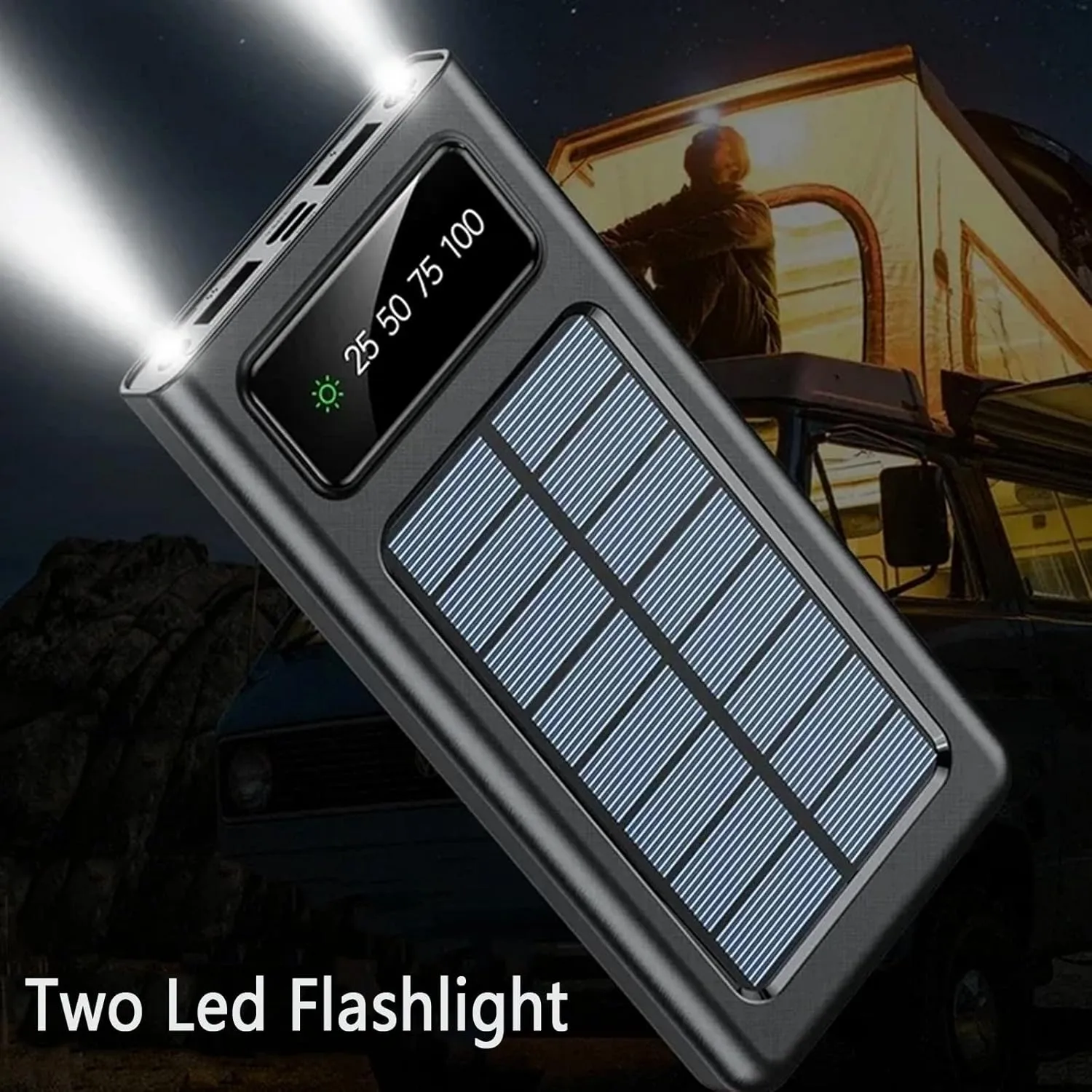 Power-Bank-Solar-Charger - 20000mAh Portable Charger,Solar Power Bank,Camping External Backup Battery Pack,Fast Solar Panel Charger with Dual Flashlight and 4 USB Cables (Black)