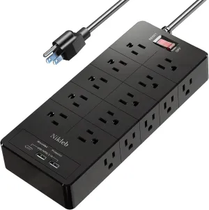 Power Strip 23 in 1, 20 Outlets Surge Protector Wall Mount with 2 USB 1 USB C Ports, Multi Plug Extension Cord 6ft Heavy Duty, Accessories for Gaming, Studio, Home, Office, Desk Organizers