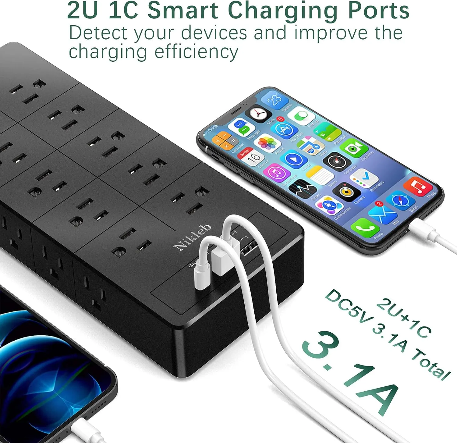 Power Strip 23 in 1, 20 Outlets Surge Protector Wall Mount with 2 USB 1 USB C Ports, Multi Plug Extension Cord 6ft Heavy Duty, Accessories for Gaming, Studio, Home, Office, Desk Organizers