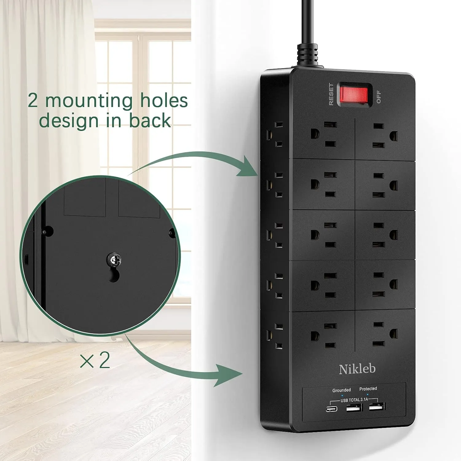 Power Strip 23 in 1, 20 Outlets Surge Protector Wall Mount with 2 USB 1 USB C Ports, Multi Plug Extension Cord 6ft Heavy Duty, Accessories for Gaming, Studio, Home, Office, Desk Organizers