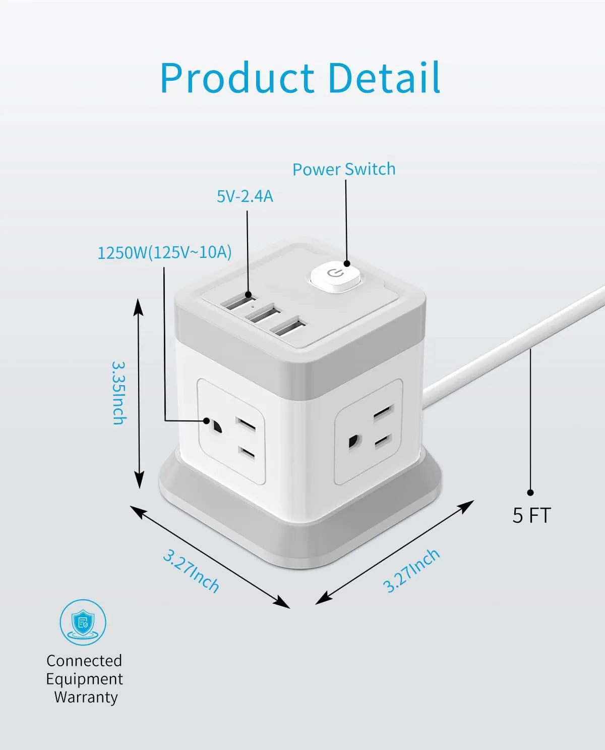 Power Strip with USB, FDTEK Flat Plug Extension Cord with 4 Outlets and 3 USB(1 USB C), 5 FT Power Cord Desktop Charging Station, Overload Protection, Compact Portable for Travel Home Office