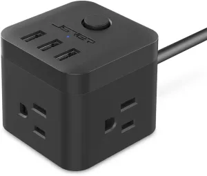 Power Strip with USB, Outlet Strip JSVER USB Power Strip, Power Strips 3 USB Ports 3 Outlets, 4.92ft Power Extension Cord for iPhone Xs/XR/X/8, Travel, Office, Cruise Ship, Dorm (Black)