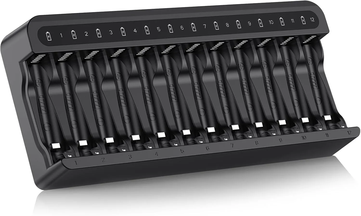 POWEROWL 12 Bay AA AAA Battery Charger, USB High-Speed Charging, Independent Slot, for Ni-MH Ni-CD Rechargeable Batteries
