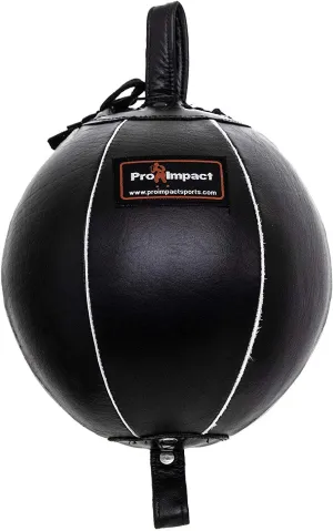 PRO IMPACT Genuine Leather Double End Boxing Punching Bag - Speed Striking & Dodge Training Ball for MMA, Muay Thai, Boxing, Gym Workout - Includes Cords & Hooks for Easy Setup