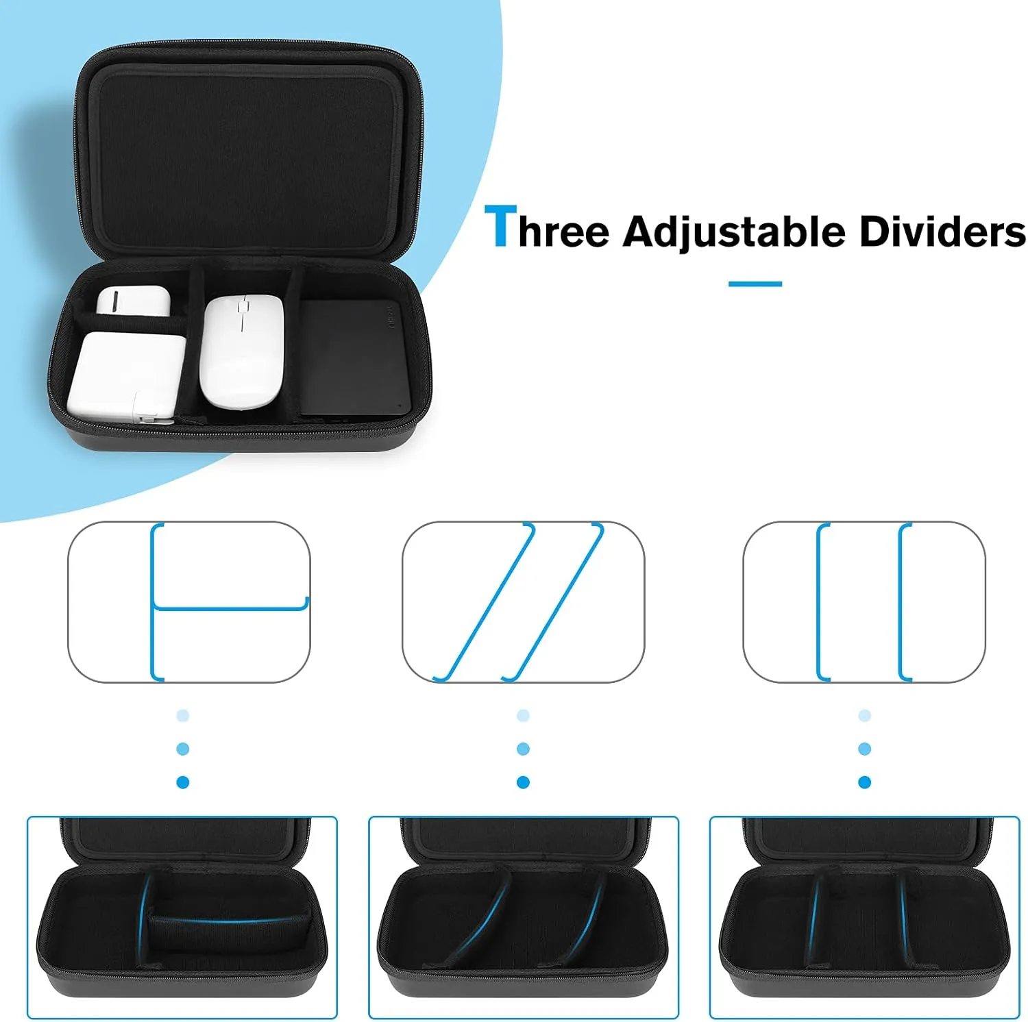 ProCase Hard Travel Electronic Organizer Case for MacBook Power Adapter Chargers Cables Power Bank Apple Magic Mouse Apple Pencil USB Flash Disk SD Card Small Portable Accessories Bag -L, Black