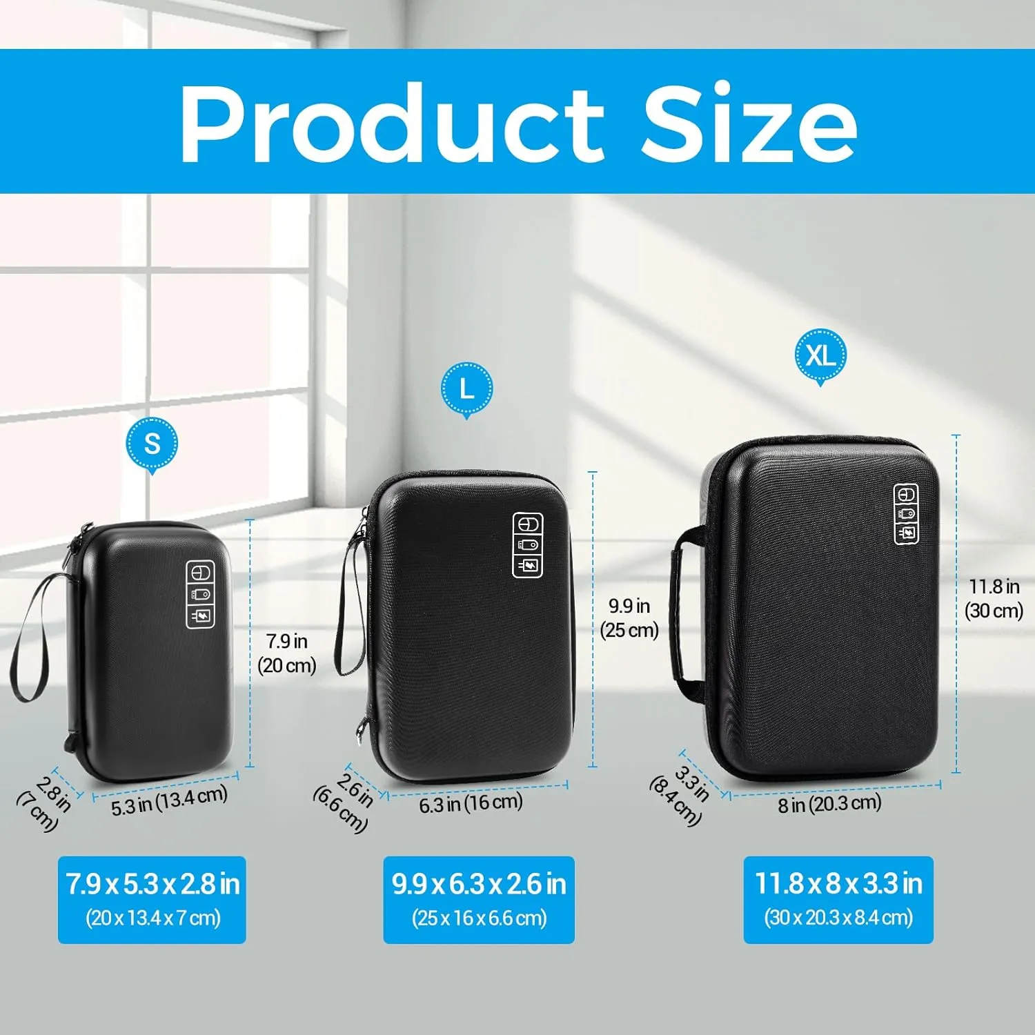 ProCase Hard Travel Electronic Organizer Case for MacBook Power Adapter Chargers Cables Power Bank Apple Magic Mouse Apple Pencil USB Flash Disk SD Card Small Portable Accessories Bag -L, Black