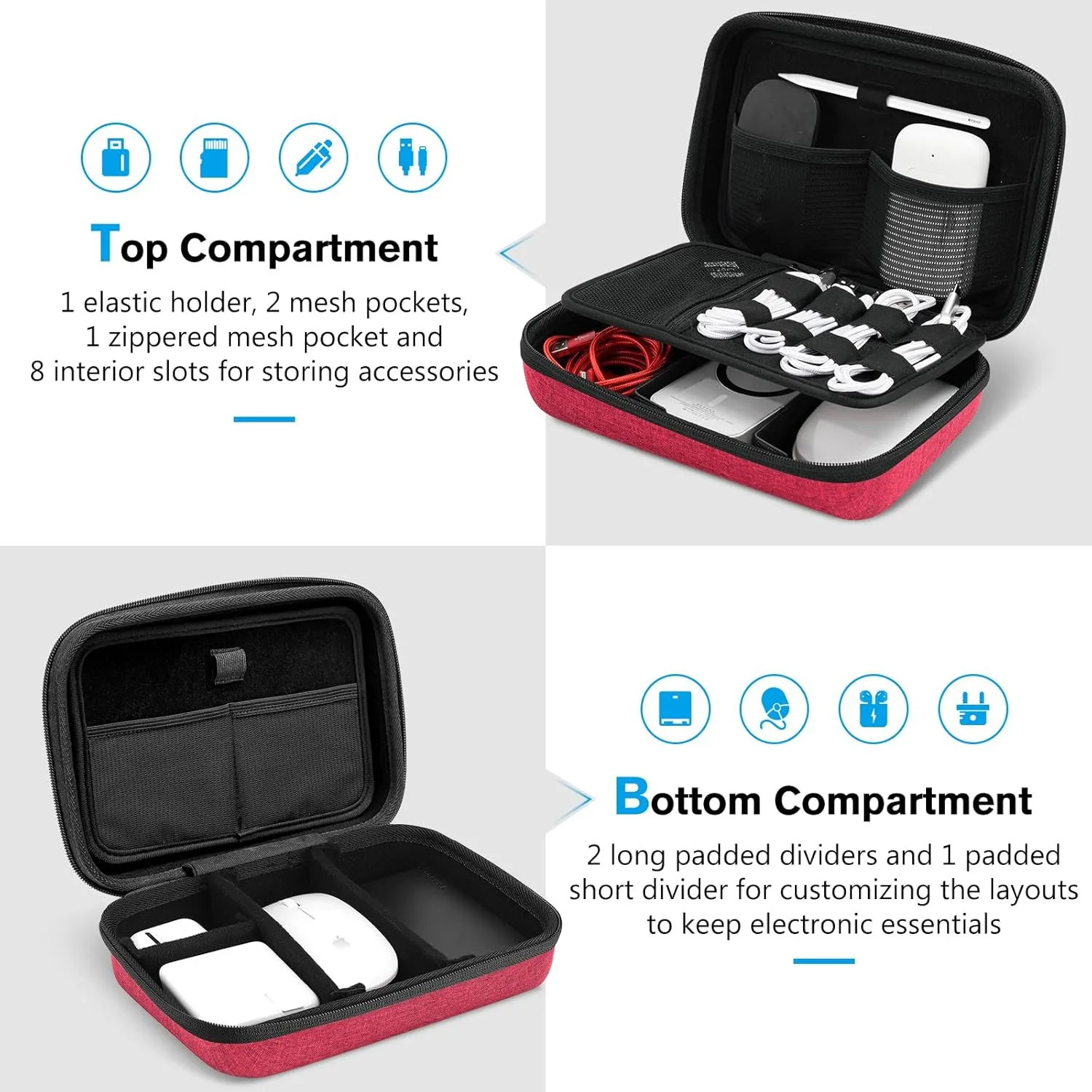 ProCase Hard Travel Electronic Organizer Case for MacBook Power Adapter Chargers Cables Power Bank Apple Magic Mouse Apple Pencil USB Flash Disk SD Card Small Portable Accessories Bag -L, Wine