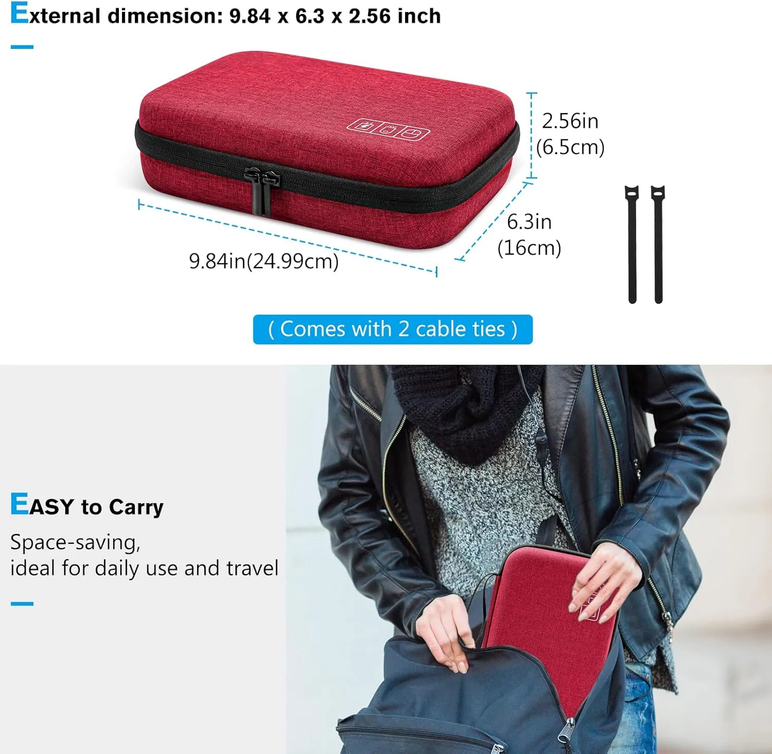 ProCase Hard Travel Electronic Organizer Case for MacBook Power Adapter Chargers Cables Power Bank Apple Magic Mouse Apple Pencil USB Flash Disk SD Card Small Portable Accessories Bag -L, Wine