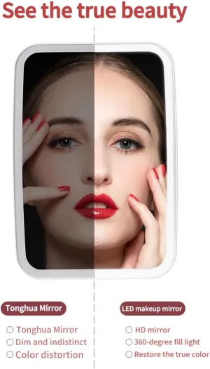 Professional Lighted Makeup Mirror with Lights - Vanity Mirror with LED Brightness Adjustable, Three Colors Changing Lights, Portable and Foldable Stand - USB Rechargeable