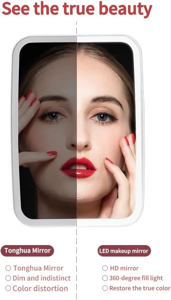 Professional Lighted Makeup Mirror with Lights - Vanity Mirror with LED Brightness Adjustable, Three Colors Changing Lights, Portable and Foldable Stand - USB Rechargeable