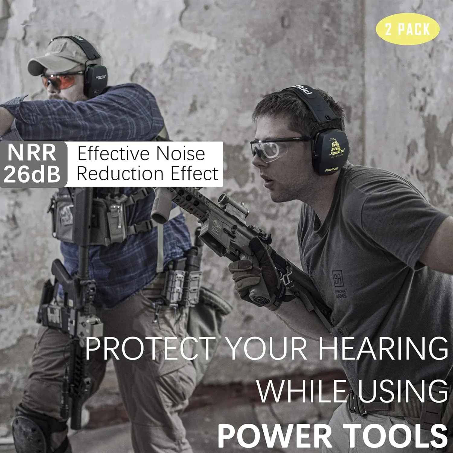 PROHEAR 016 Shooting Ear Protection Earmuffs 2 Pack, NRR 26dB for Gun Range, Hunting -Black and DOTM