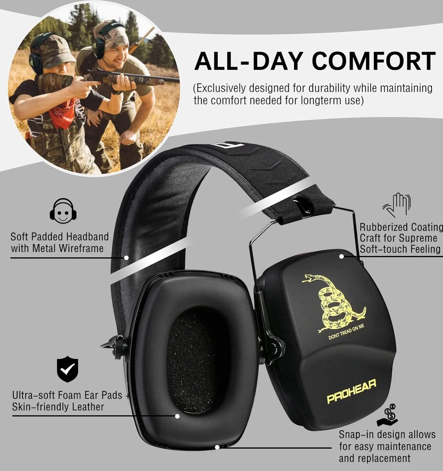 PROHEAR 016 Shooting Ear Protection Earmuffs 2 Pack, NRR 26dB for Gun Range, Hunting -Black and DOTM