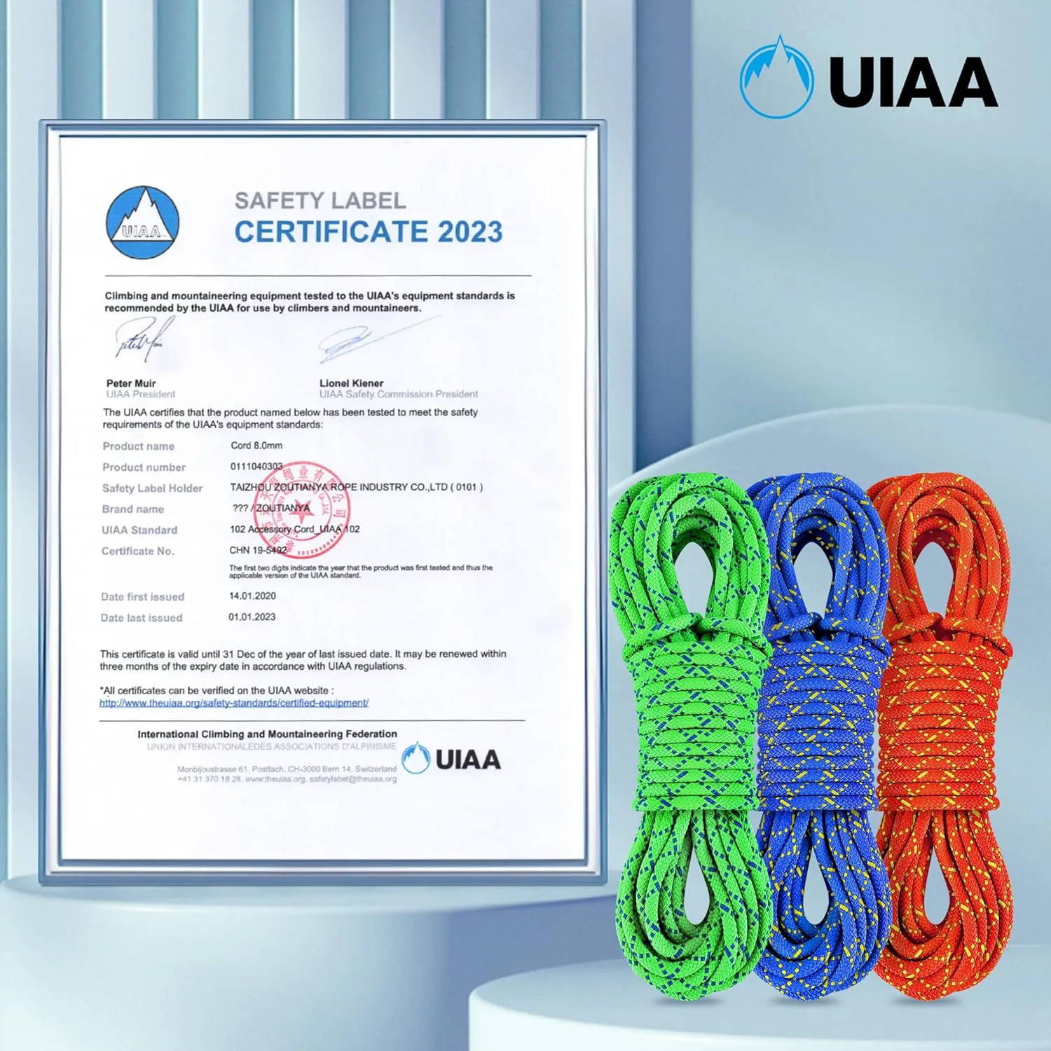 Prusik Cord Climbing Accessories Rope 8mm (5/16in) 20M(65ft) Accessory Line Double Braid Pre Cut Nylon Cord CE/UIAA High Tensile Strength for Mountaineering, Arborist, canyoneering, Rescue