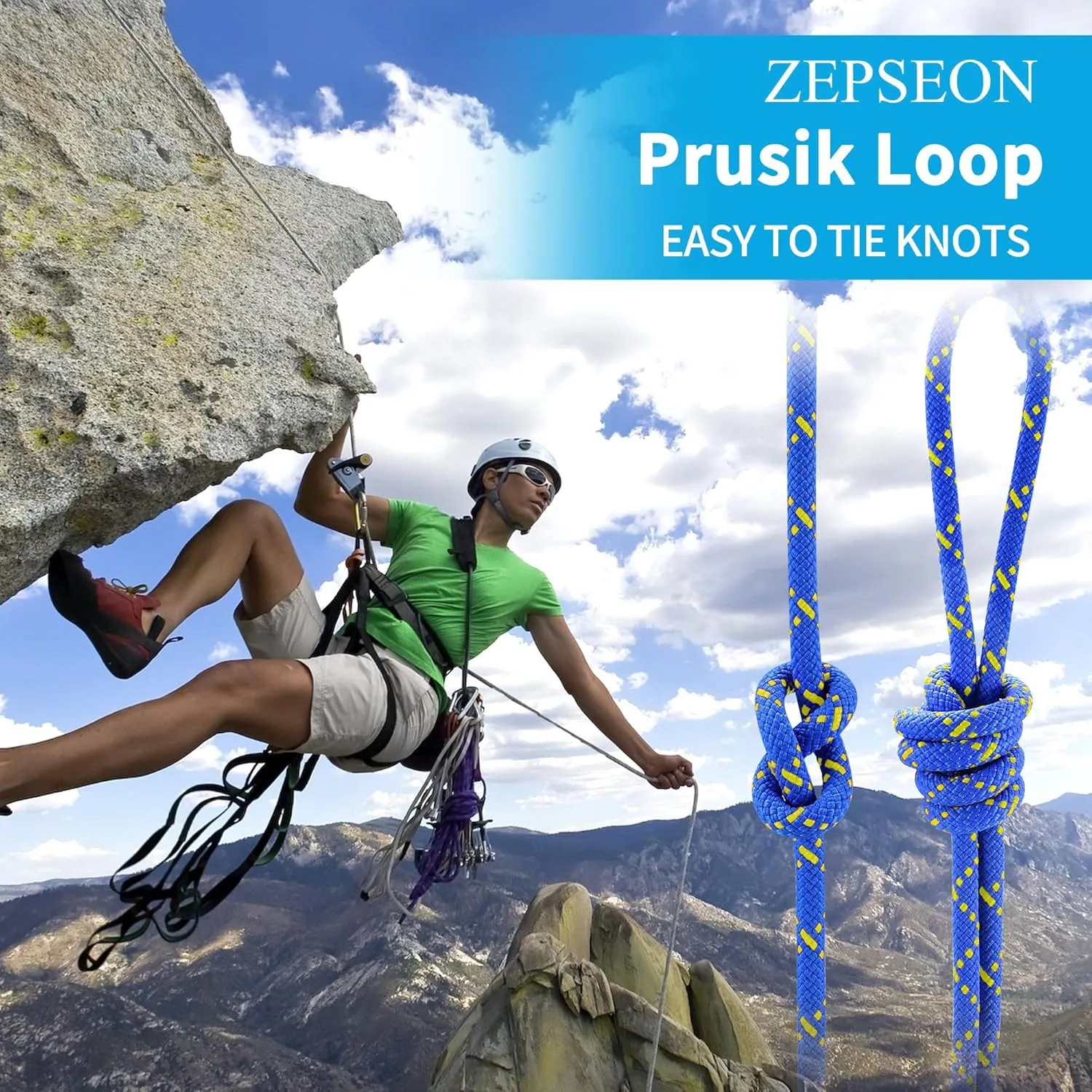 Prusik Cord Climbing Accessories Rope 8mm (5/16in) 20M(65ft) Accessory Line Double Braid Pre Cut Nylon Cord CE/UIAA High Tensile Strength for Mountaineering, Arborist, canyoneering, Rescue