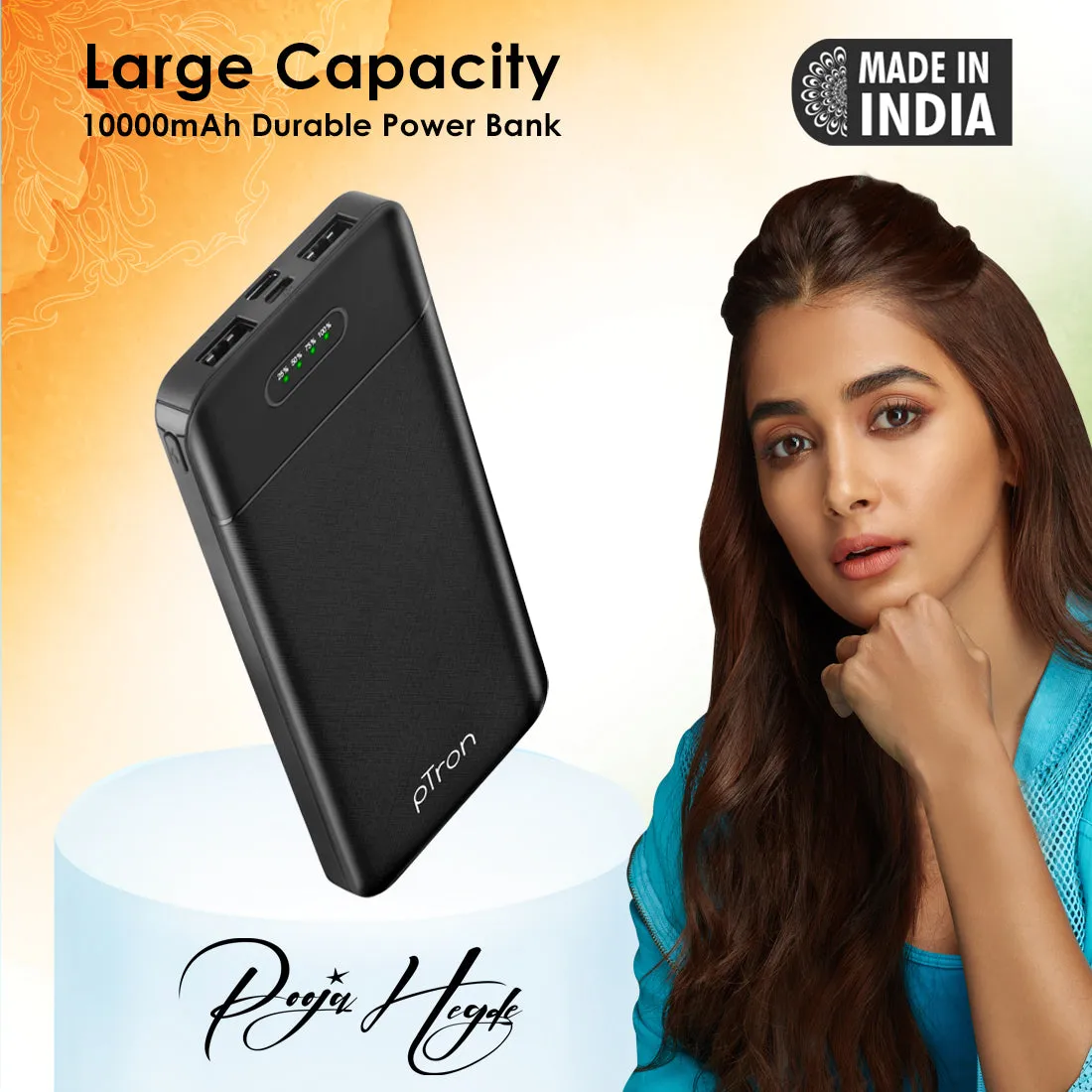 pTron Dynamo Evo 10000mAh Li-Polymer Power Bank, Made in India, 10W 2.1A Fast Charging Power Bank for Smartphones & Dual USB Ports, Type C & Micro USB Input, Safe & Reliable (Black)