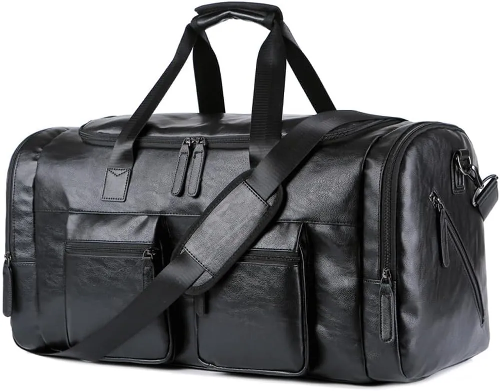 Pu Leather Extra-Large Capacity Travel Bag Men's Business Trip Duffel Bag Hand Bill Shoulder Travel Duffel Bag,D-As shown
