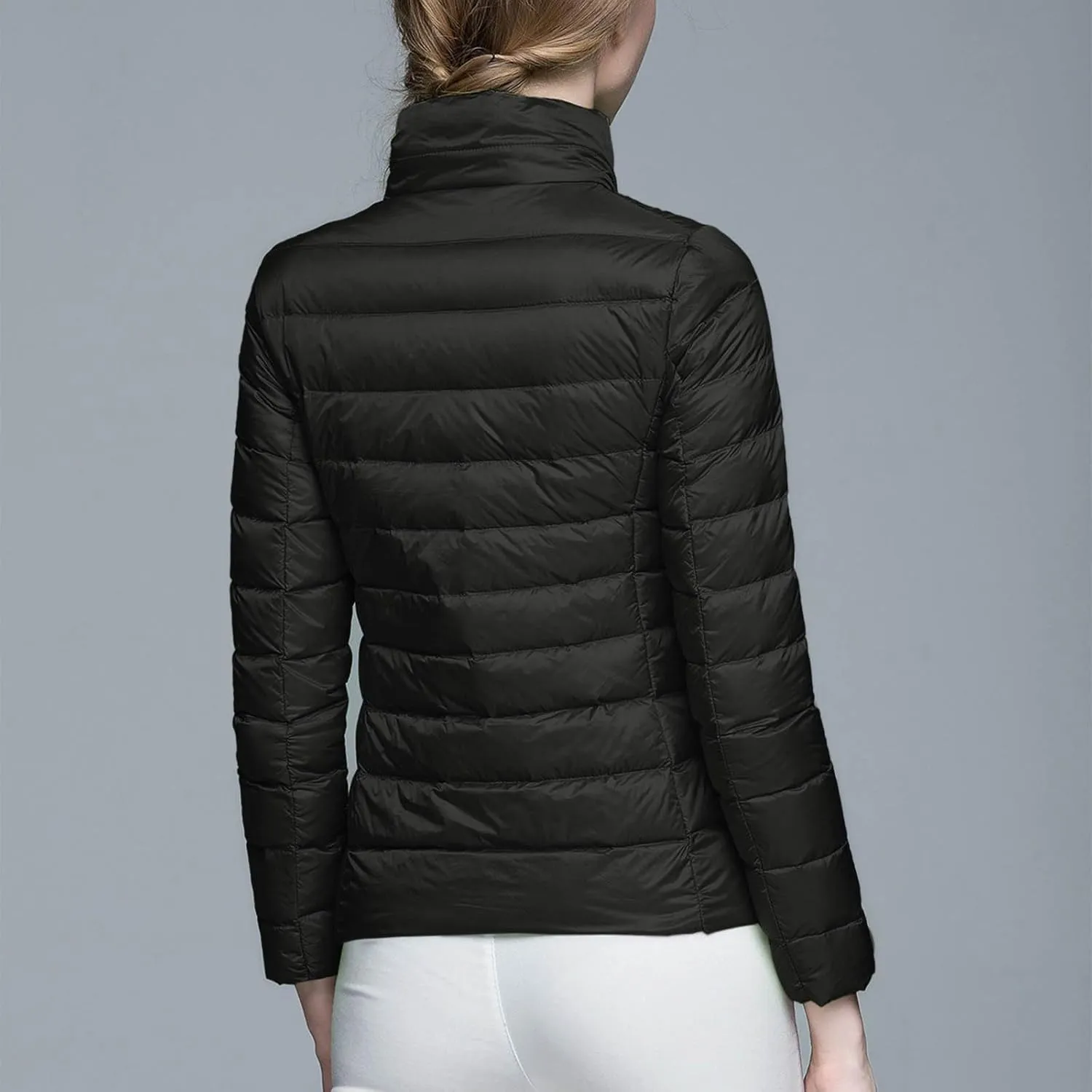 Puffer Jacket Women Casual Feather Lightweight Down Jackets Packable Solid Color Puffer Coats With Storage Bag Winter