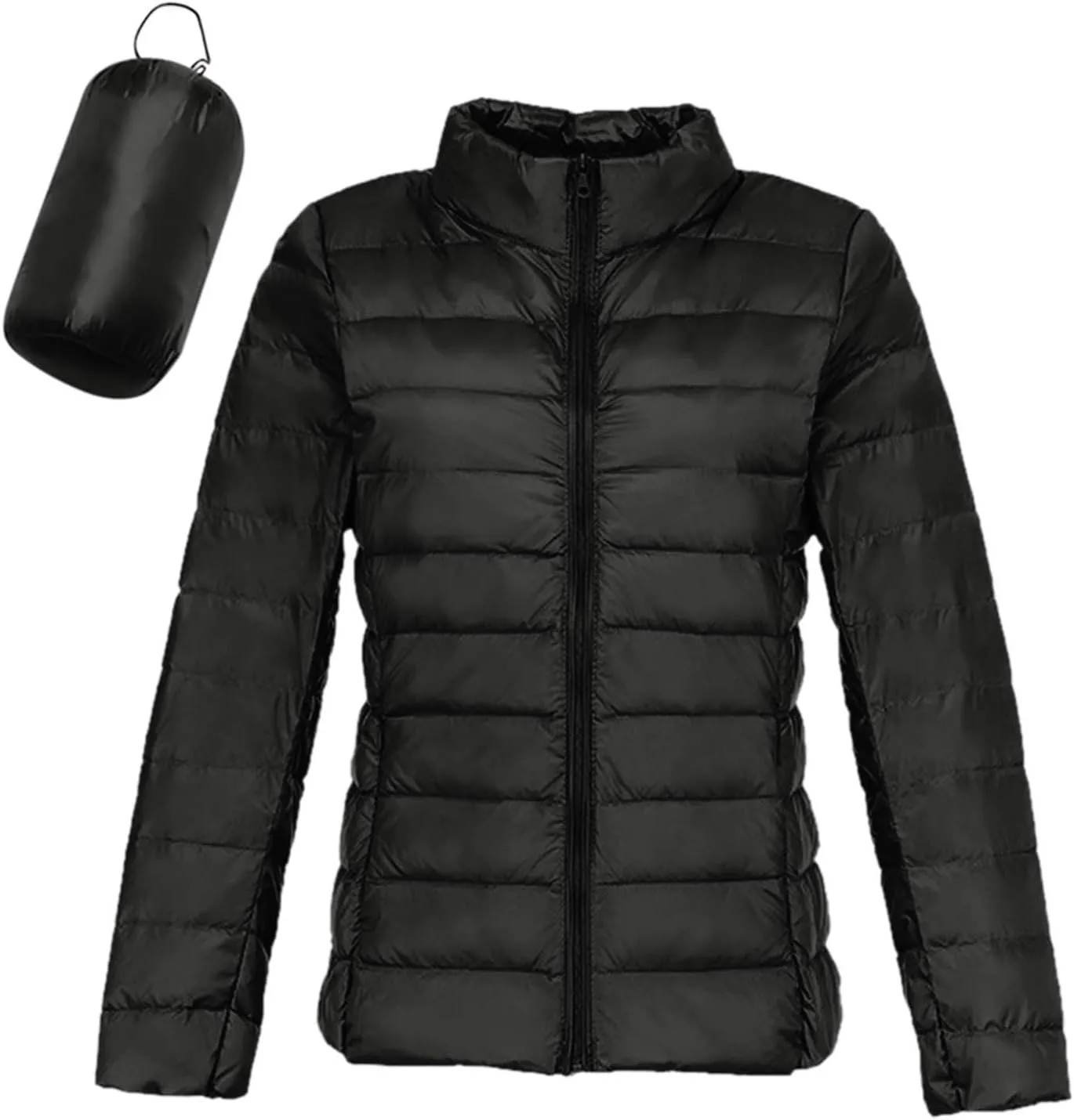 Puffer Jacket Women Casual Feather Lightweight Down Jackets Packable Solid Color Puffer Coats With Storage Bag Winter