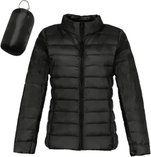 Puffer Jacket Women Casual Feather Lightweight Down Jackets Packable Solid Color Puffer Coats With Storage Bag Winter