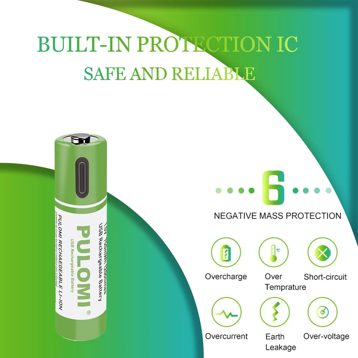 PULOMI USB Lithium ion Rechargeable AAA Battery, High Capacity 1.5V 550mWh Rechargeable AAA Battery, 1 H Fast Charge, 1200 Cycle with Type C Port Cable, Constant Output,8-Pack