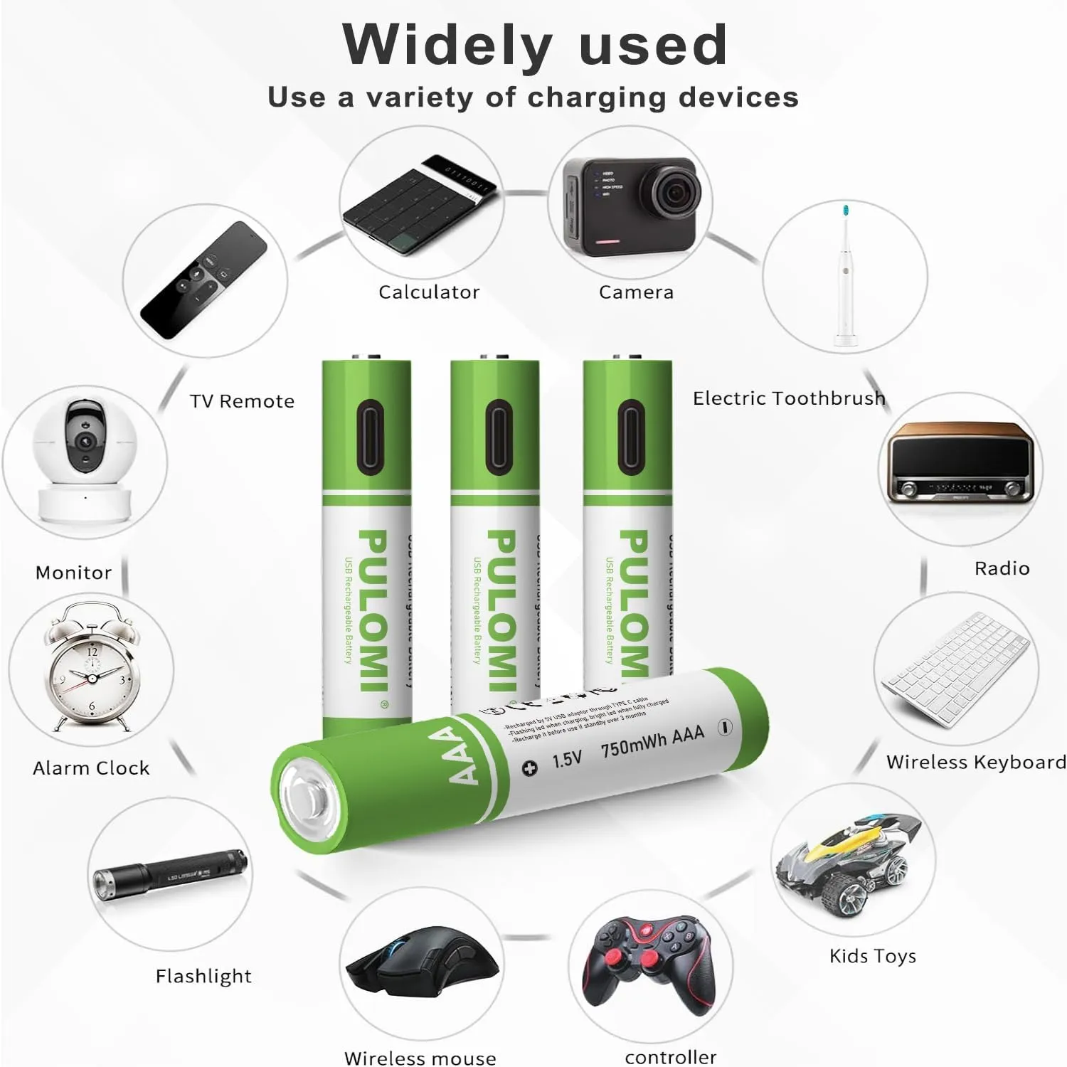 PULOMI USB Lithium ion Rechargeable AAA Battery, High Capacity 1.5V 550mWh Rechargeable AAA Battery, 1 H Fast Charge, 1200 Cycle with Type C Port Cable, Constant Output,8-Pack