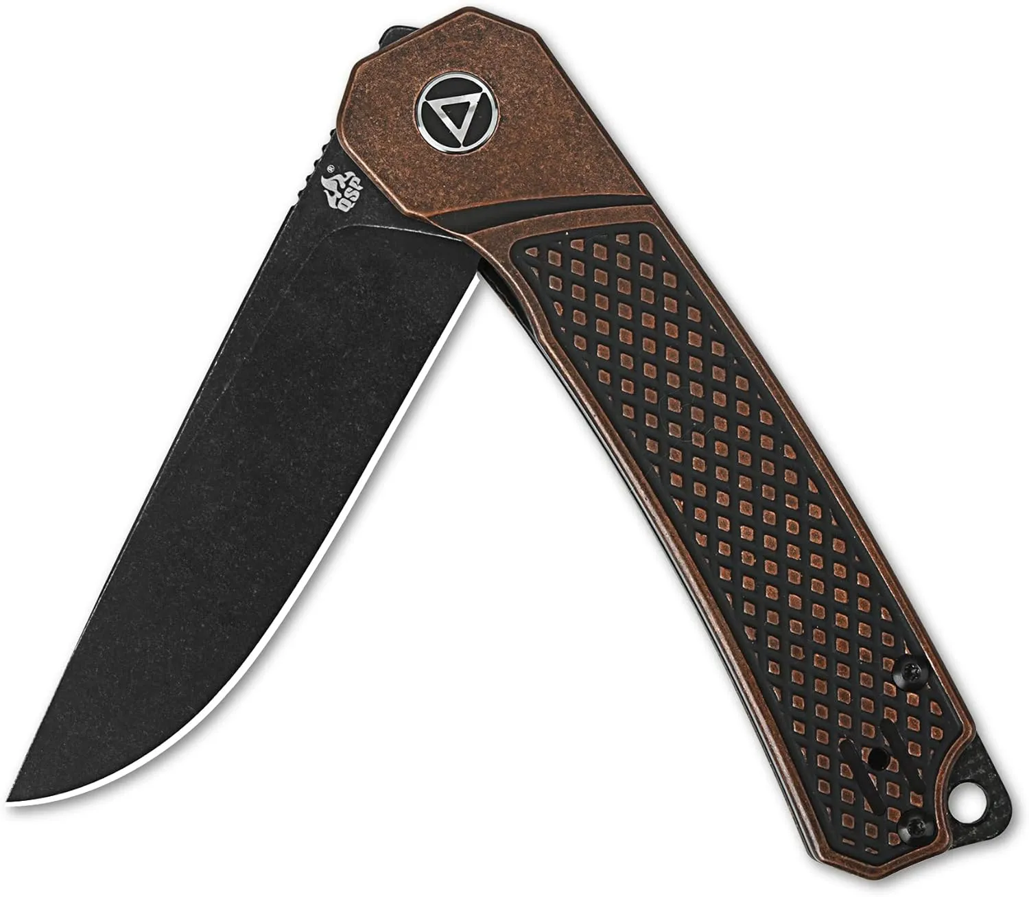 QSP Knife Osprey Folding Knife, 3.25in 14C28N Blade with Different Handle Variants, Reversible Tip Up Clip for Everyday Carry (Black stonewash blade, copper handle)