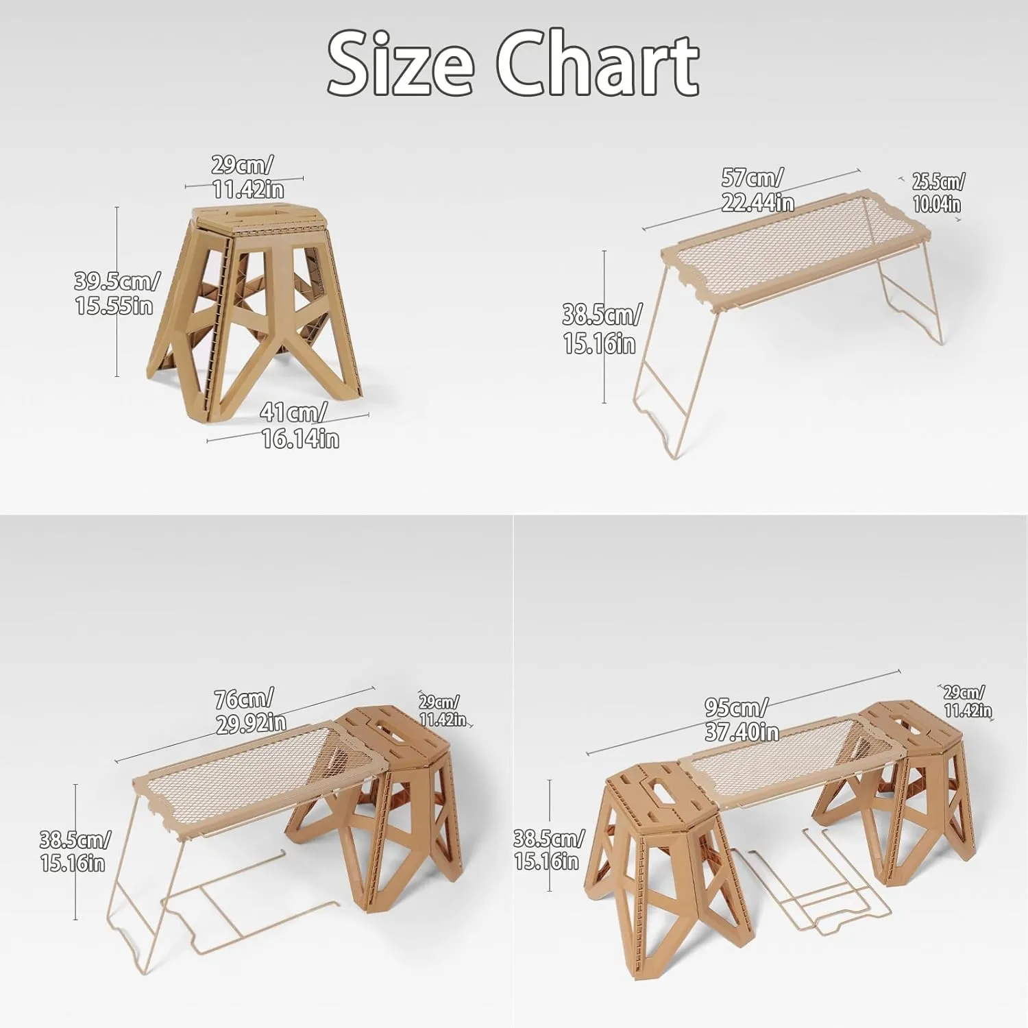 Quick-Setup Compact Camping Table with Detachable Stools - Ideal for Patio & Mountain Camp Sites Lakeside Camping Picnic(Khaki,Table)