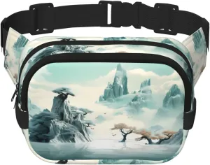 Quiet Landscape Fitness travel shoulder bag, fashionable and casual waist bag, square double-layer waist bag