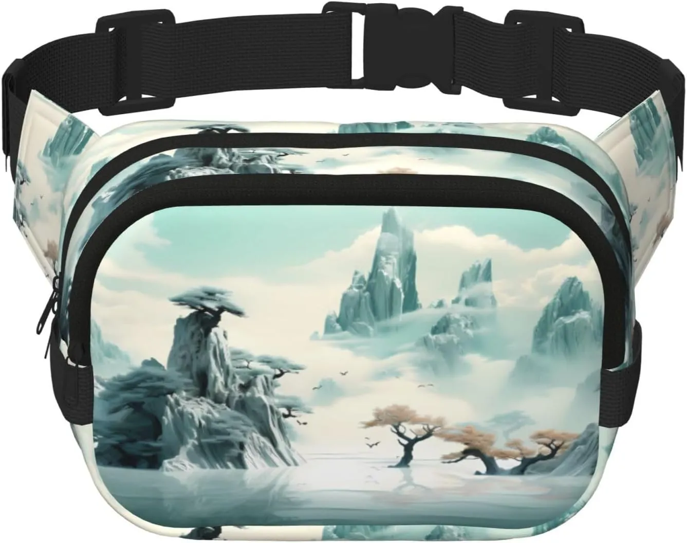 Quiet Landscape Fitness travel shoulder bag, fashionable and casual waist bag, square double-layer waist bag