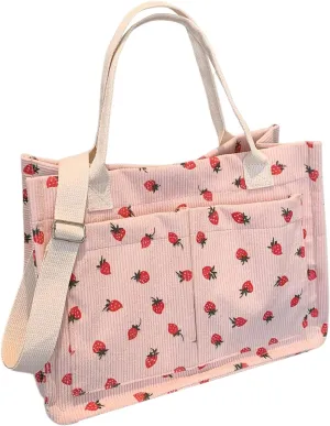 QWINEE Women's Cute Strawberry Tote Bag Double Handle Large Capacity Handbag with Adjustable Strap