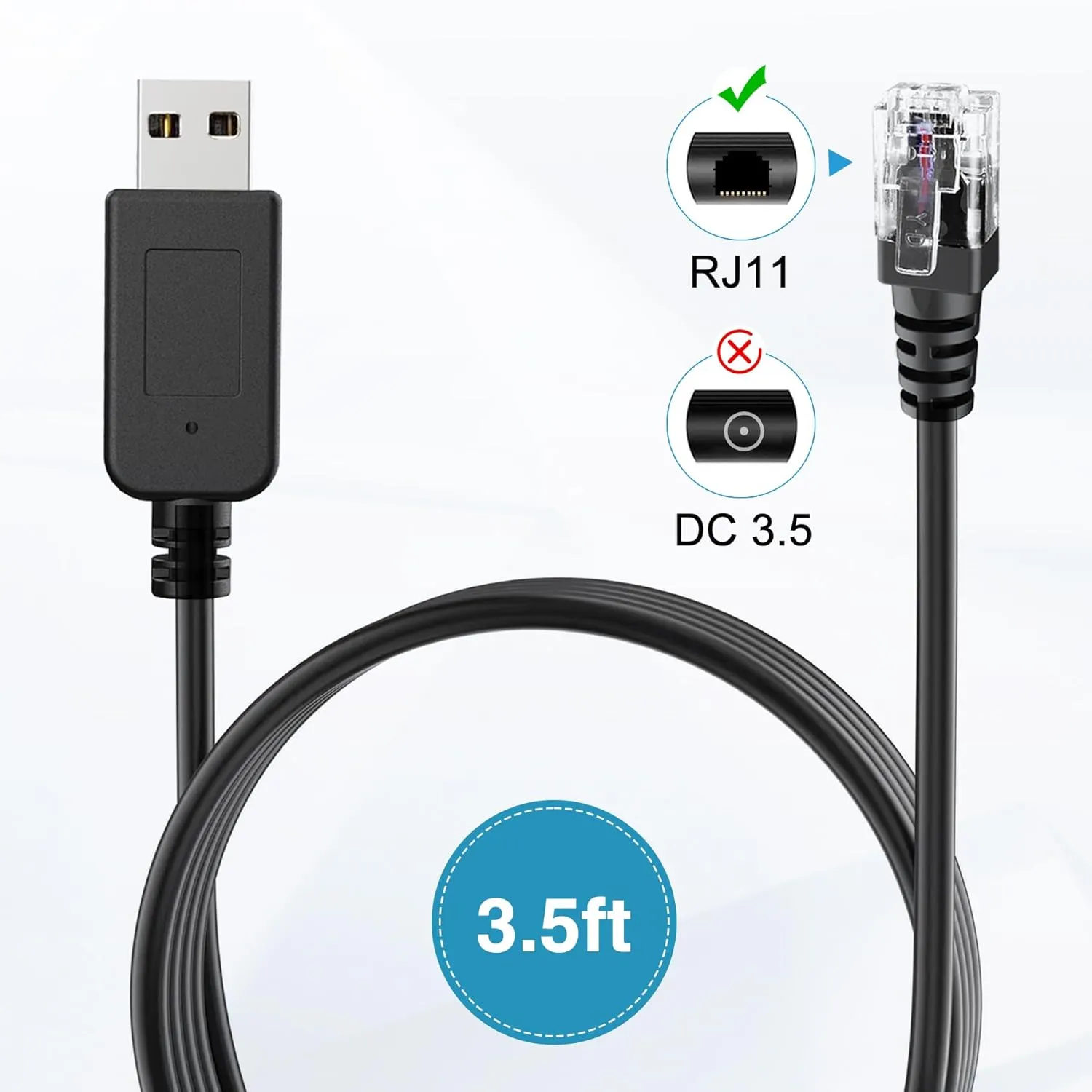 Radar Detector Cable, USB to RJ11 Plug,Replacement Radar Detectors Power Cable for Escort MAX 360 Unide R1 R3 R4 DFR8 DFR9 Passport 9500i Radenso XP Beltronics STI Radar Detector(RJ11-3.3ft)