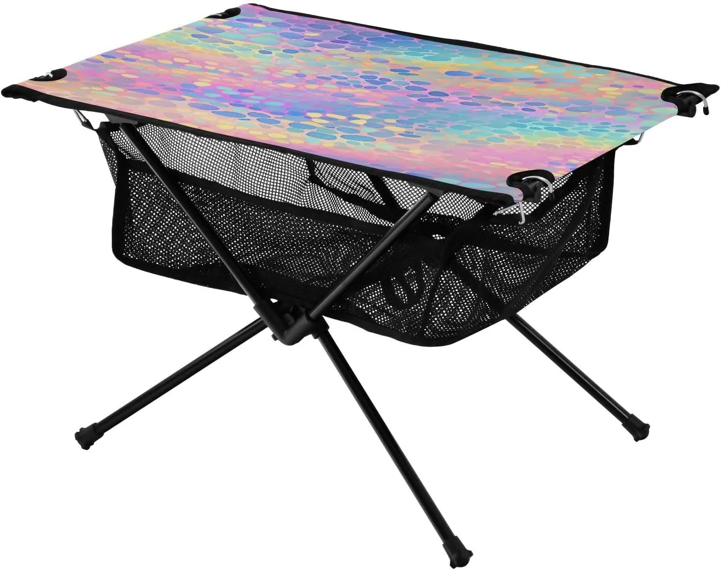 Rainbow Dots Portable Folding Camping Table, Compact Lightweight Beach Table with Carrying Bag for Outdoor Picnics, BBQs, Camp