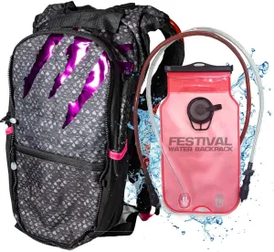 RAVERUNNER® Dino Festival Water Backpack - Dual Chamber Hydration - 3L Insulated Water Backpack for Raves, Festivals, Hiking, Running - Festival Hydration Pack for Hydration Backpack Rave