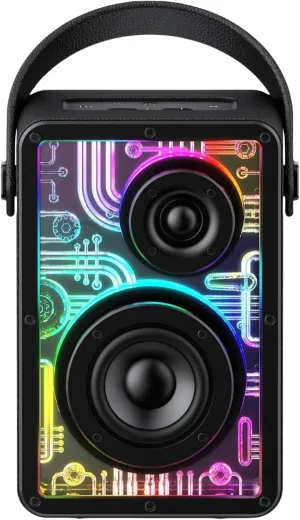 Raymate Bluetooth Speakers Wireless, 80W Speakers with Subwoofer-V5.3, HiFi Stereo Sound, Rhythmic Lighting System, 15H Playtime, 8000mAh Power Bank for Phone, Portable for Outdoor
