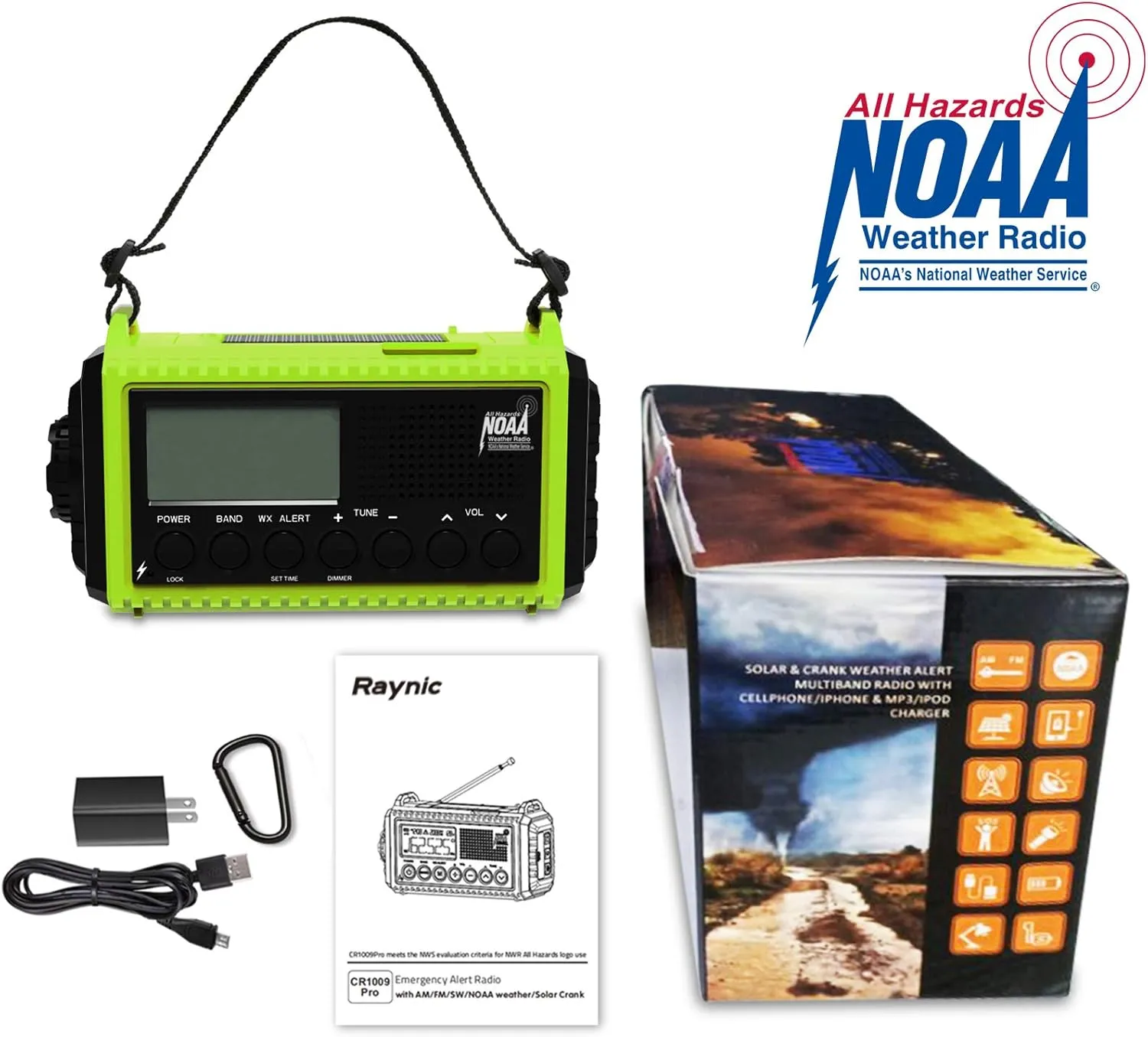 Raynic Emergency Weather Radio, 5000mAh/18500mWh Weather Radio, Portable Solar Hand Crank Radio with AM/FM/SW/NOAA, Cell Phone Charger, Headphone Jack, Flashlight and SOS Siren