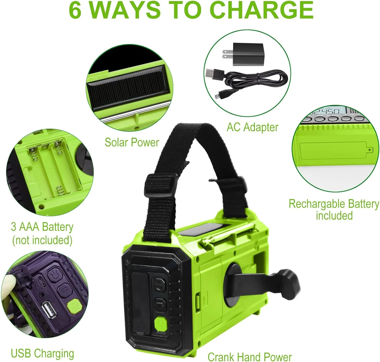 Raynic Emergency Weather Radio, 5000mAh/18500mWh Weather Radio, Portable Solar Hand Crank Radio with AM/FM/SW/NOAA, Cell Phone Charger, Headphone Jack, Flashlight and SOS Siren