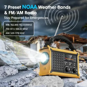 Raynic NOAA Weather Radio 12000mAh, Emergency Weather Radio with 2X Faster Solar & Hand Crank Charging, 5W Flashlight, Reading Lamp, Cell Phone Charger, SOS for Hurricane, Storm, Camping