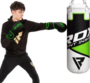 RDX Kids Punching Bag 2FT with Punch Gloves, Unfilled Boxing Set, Non Tear Maya Hide Leather Junior Hanging Bag, Kickboxing MMA Grappling Muay Thai Karate Taekwondo BJJ Training