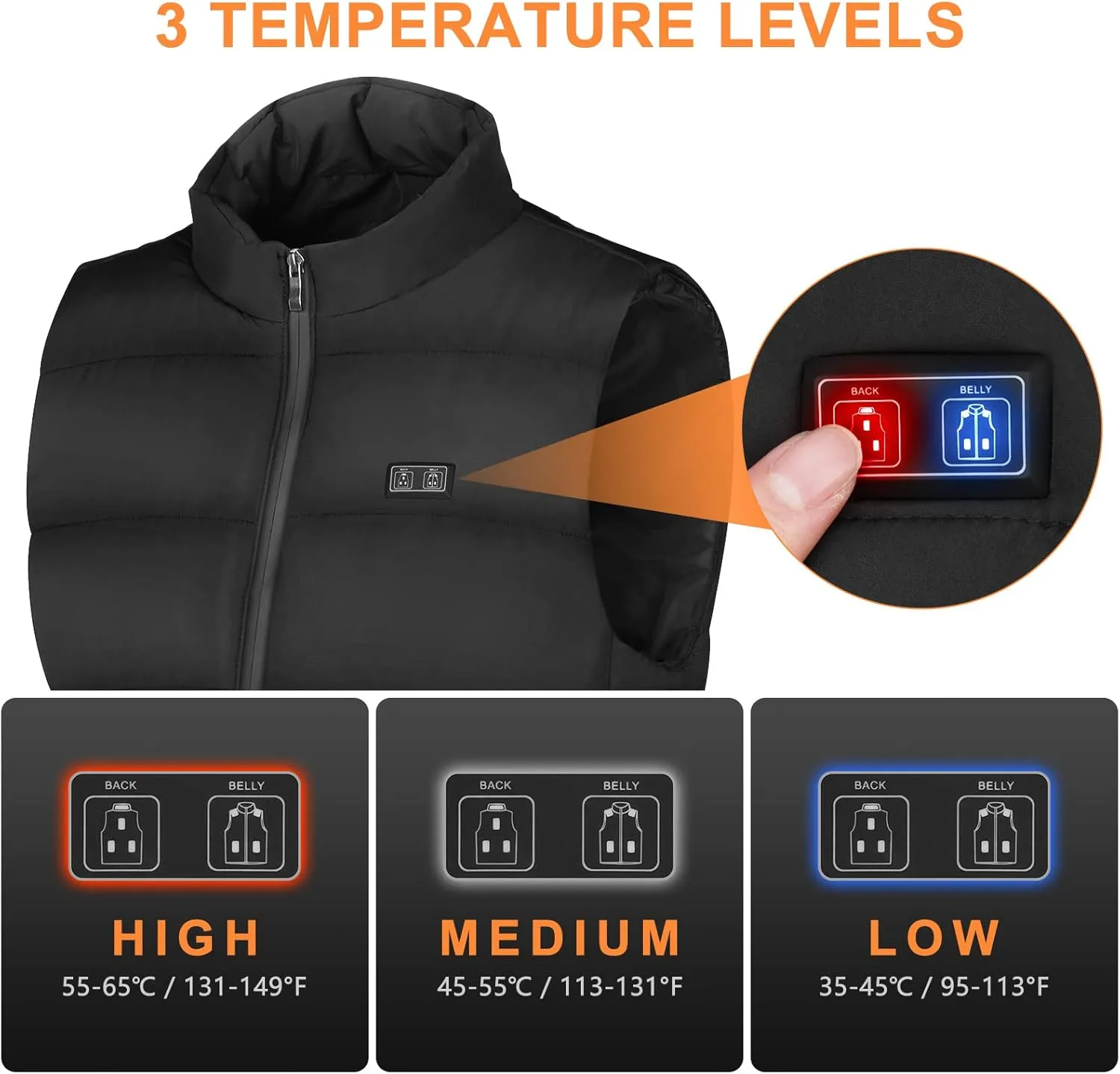 Rechargeable Heated Vest with Battery Pack for Men Women,3 Heating Levels 8 Heating Zones Lightweight Warming Jacket