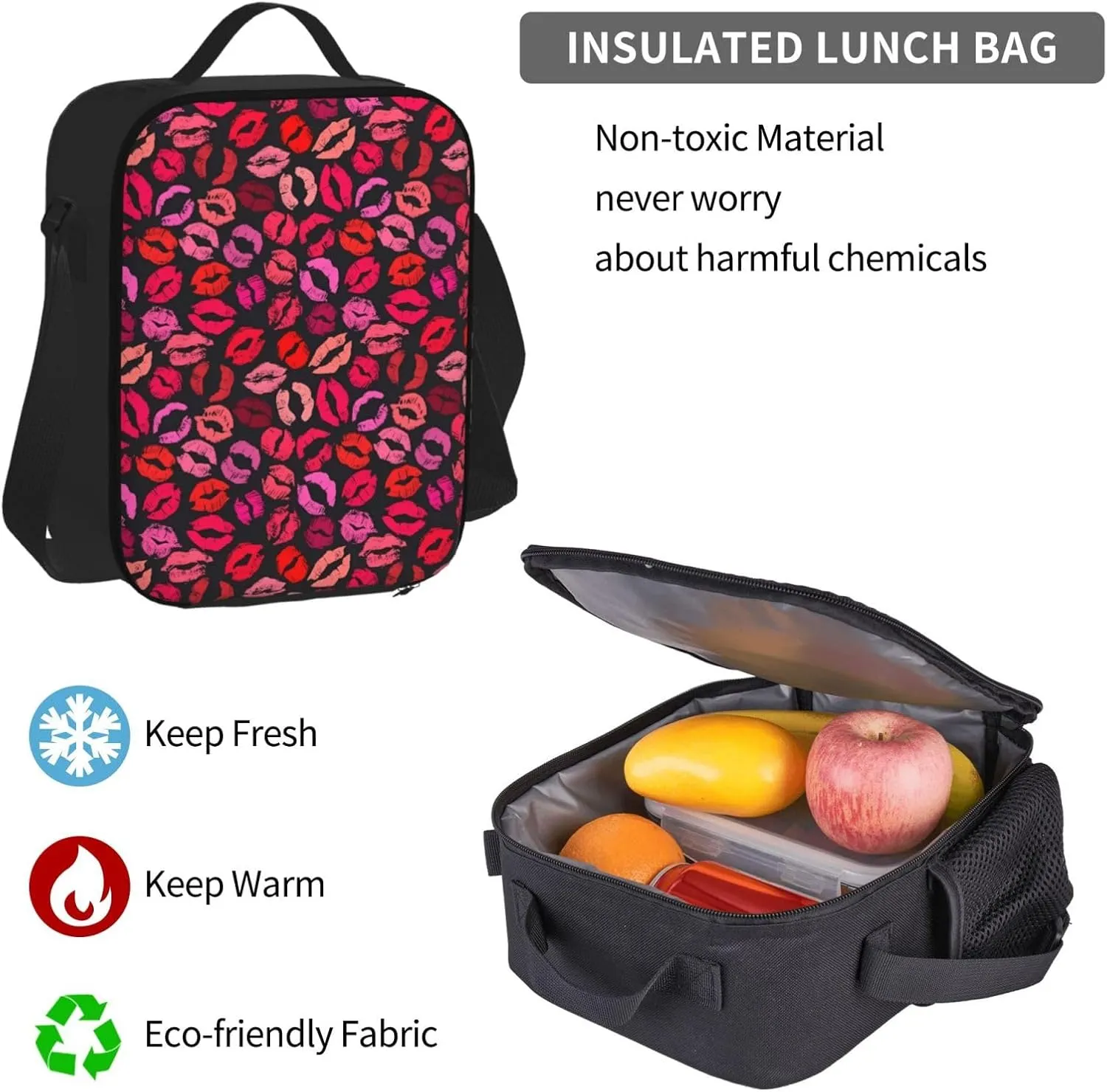 Red Nice Lip Imprint Multifunctional Pocket Backpack Crossbody Lunch Bag Pencil Case 3Pcs Set Large Capacity Backpack