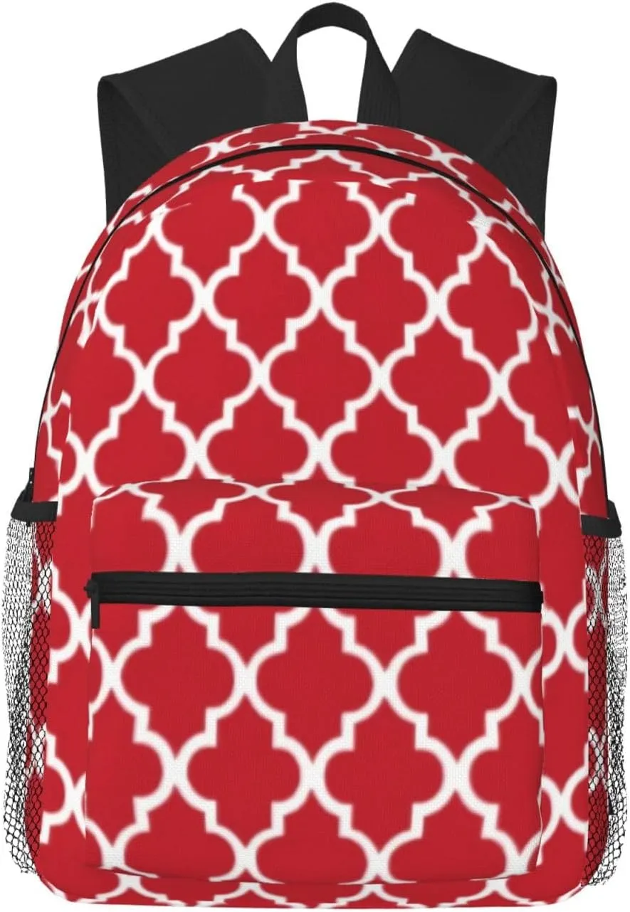 Red Quatrefoil Tiles Pattern Lightweight Packable Backpack Travel Casual Hiking Daypack Foldable Backpack For Men Women