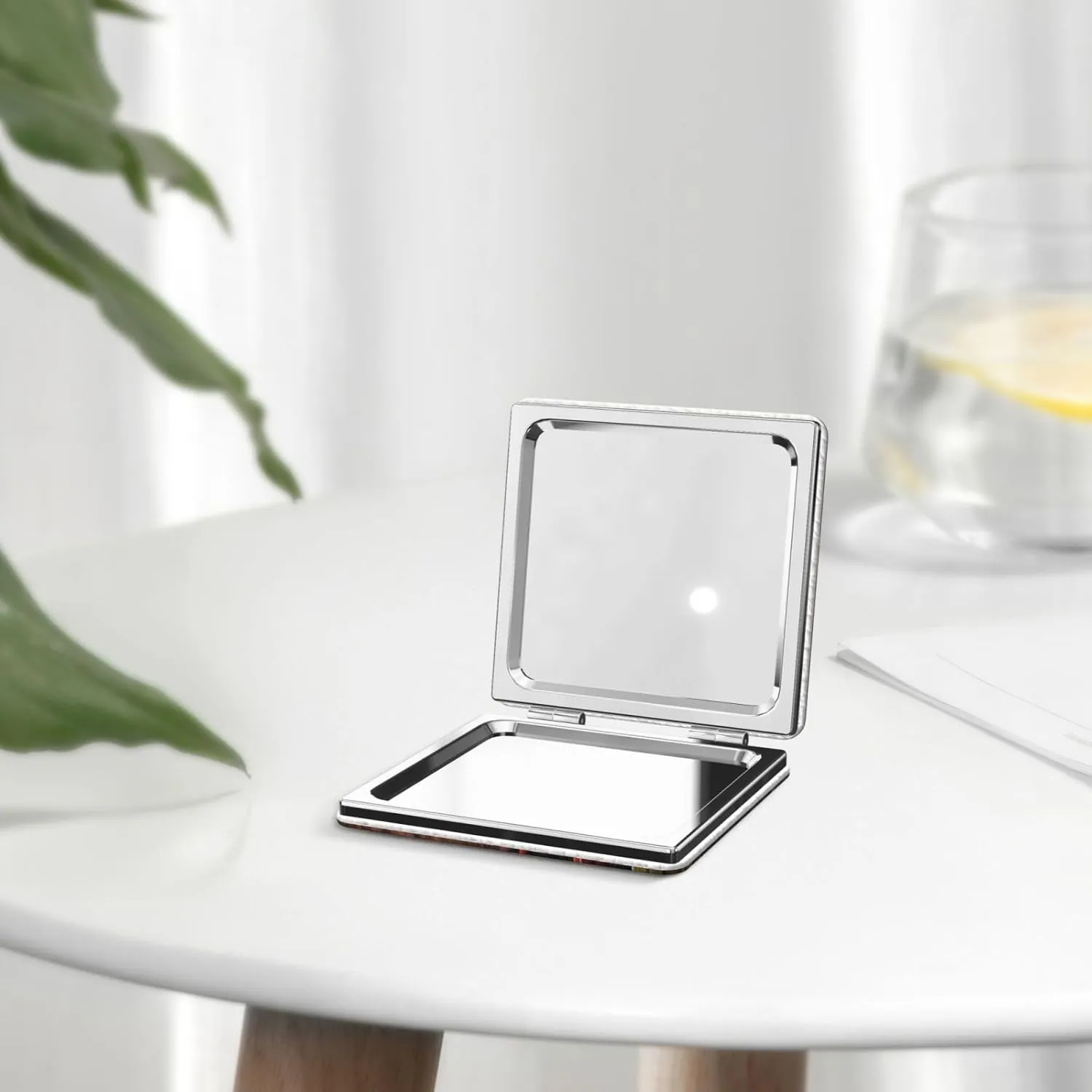 Red Wine Cellar Printed Square Pocket Makeup Mirror with 1X/2X Magnification, Portable Mini Travel Makeup Mirror for Travel Daily Work Beauty