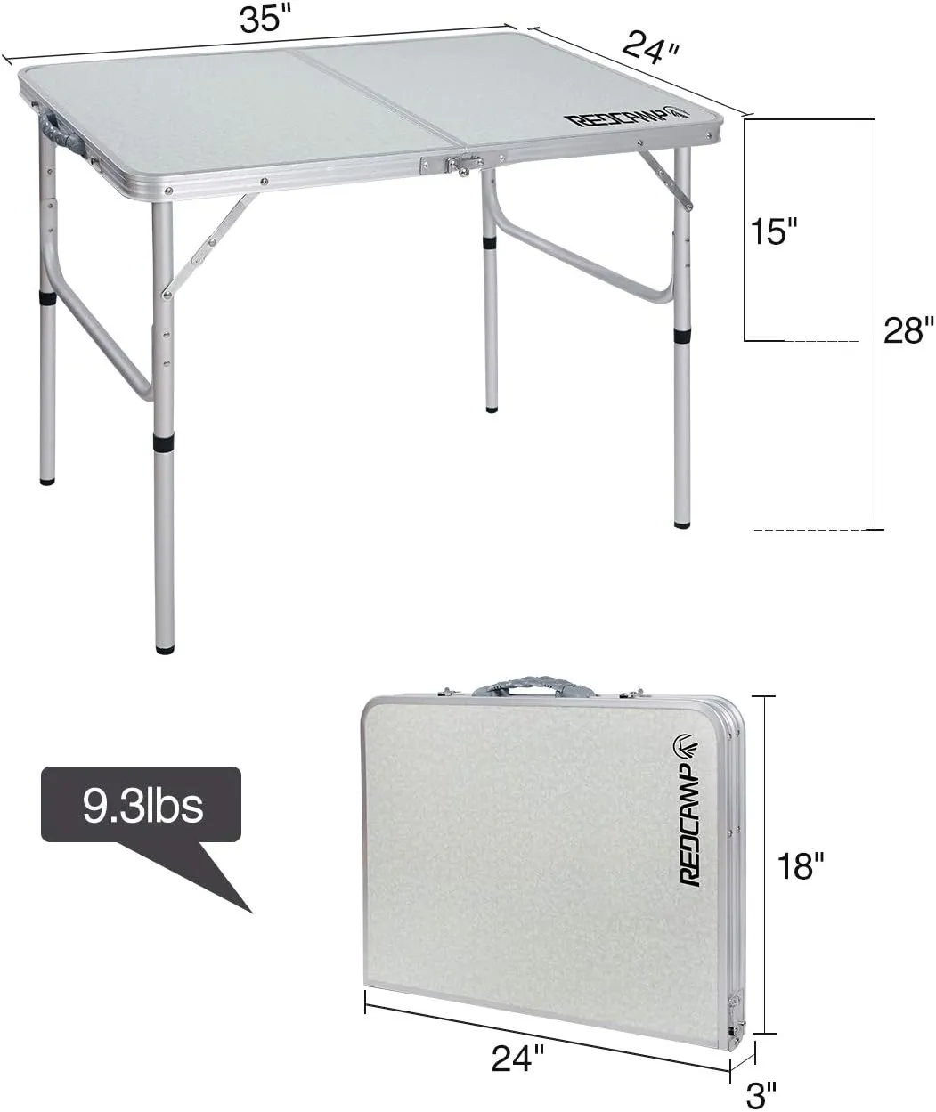 REDCAMP Folding Camping Table, 3ft Portable Aluminum Outdoor Folding Table Camp Table Adjustable Height Lightweight for Picnic Cooking Beach