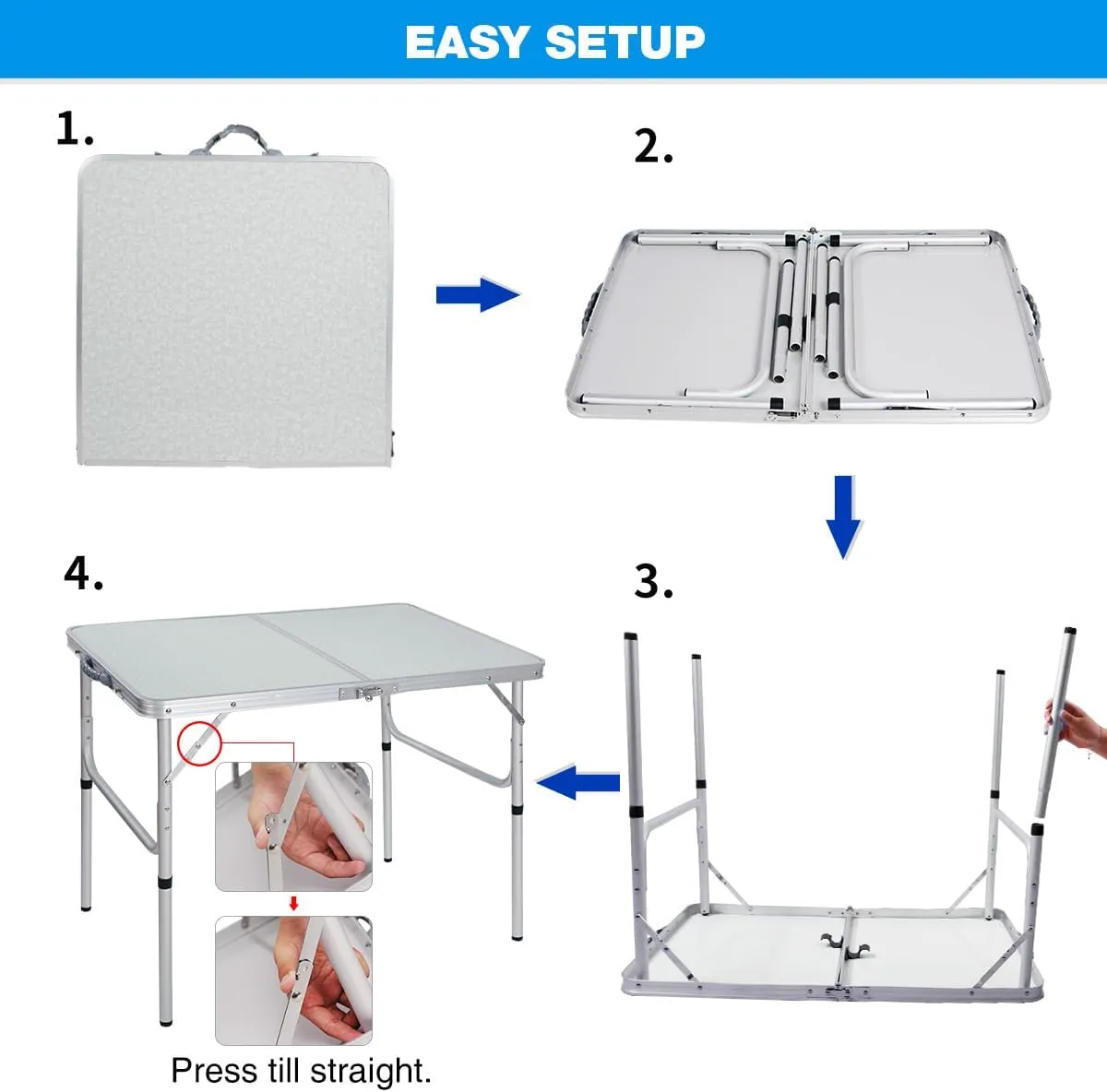 REDCAMP Folding Camping Table, 3ft Portable Aluminum Outdoor Folding Table Camp Table Adjustable Height Lightweight for Picnic Cooking Beach