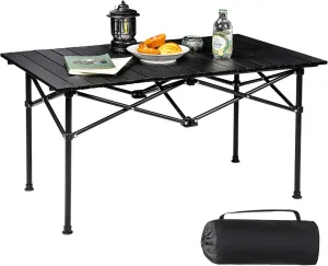 REDCAMP Roll Up Camping Tables That Fold Up, Lightweight Portable Compact Metal Camp Table for Grill Outdoor Picnic, Black Long 36x22