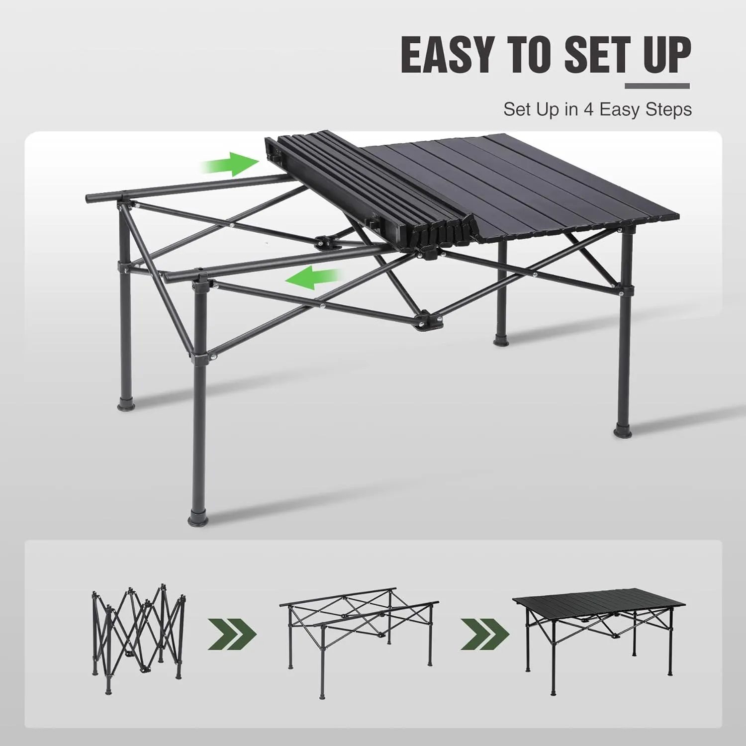 REDCAMP Roll Up Camping Tables That Fold Up, Lightweight Portable Compact Metal Camp Table for Grill Outdoor Picnic, Black Long 36x22