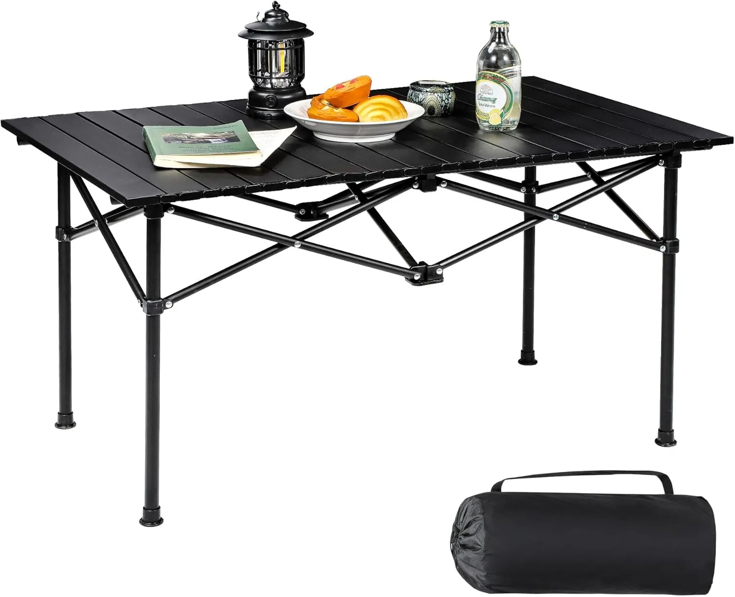 REDCAMP Roll Up Camping Tables That Fold Up, Lightweight Portable Compact Metal Camp Table for Grill Outdoor Picnic, Black Long 36x22